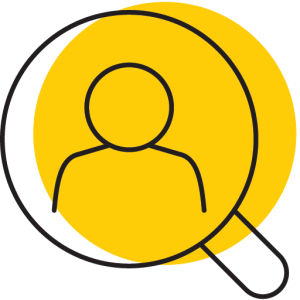 Icon a a person in a magnifying glass, representing Employee Recruitment and Retention