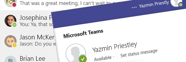 Examples of users with different statuses set in Microsoft Teams